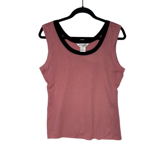 Exclusively Misook Petite Sleeveless Knit Shell Tank Top Pink Black Size L - Picture 1 of 8